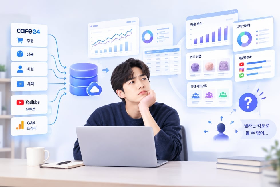 쇼핑몰 데이터와 유튜브·GA4 등 외부 채널 데이터를 한곳에서 보는 원본 데이터